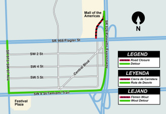 Southbound Palmetto Expressway SR 826 off-ramp to SR 968 W Flagler St Closure