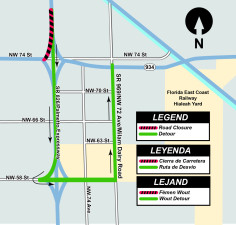 Southbound Palmetto Expressway to NW 74 St Detour