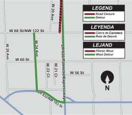 Southbound Palmetto Expressway to W 68 St/NW 122 St Detour