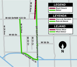 Northbound S.R 826/Palmetto Expressway to W 68 Street/NW 122 Street Detour