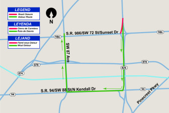 Southbound S.R. 826 offramp to S.R.986/SW 72 St/Sunset Drive